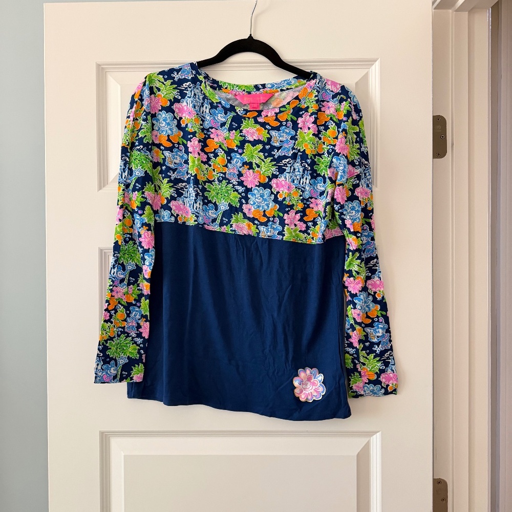 Lilly Pulitzer Floral Long Sleeve Top - Blue and Multicolor